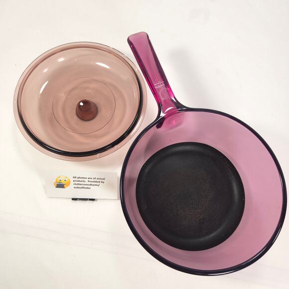 Corning Ware Pyrex Vision Bundle #322 Mixing Bowl Teflon Saucpan Cranberry - Picture 3 of 7